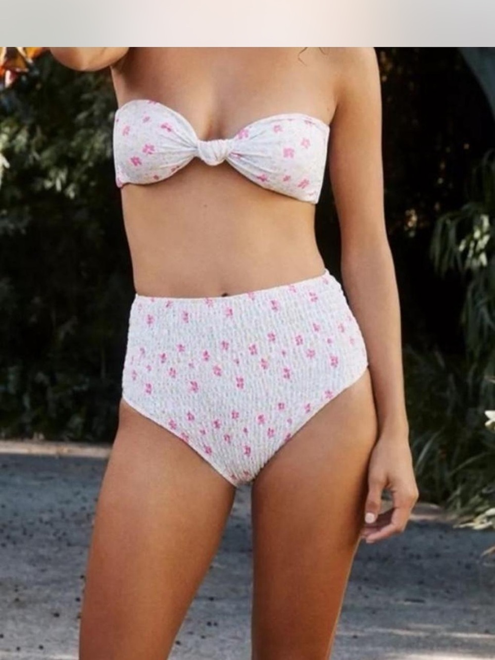 Charlie Holiday White Bandeau Bikini with Pink Floral Print